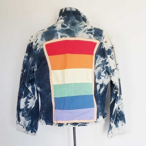 🌈 Patchwork Rainbow Pride Denim Jacket 🏳️🌈 M/L - Picture 3 of 5